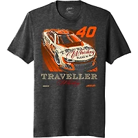 T-shirt officiel de l'équipe JR Motorsports pour homme, noir chiné, motif voiture whisky Justin Allgaier Traveller