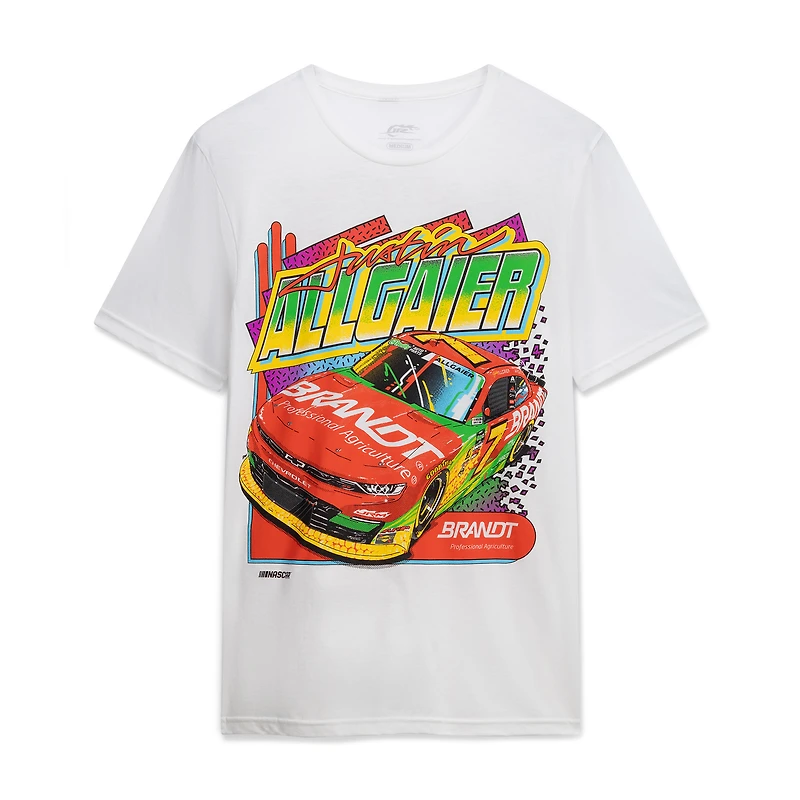 T-shirt blanc Justin Allgaier Brandt, tenue officielle de l'équipe JR Motorsports pour homme