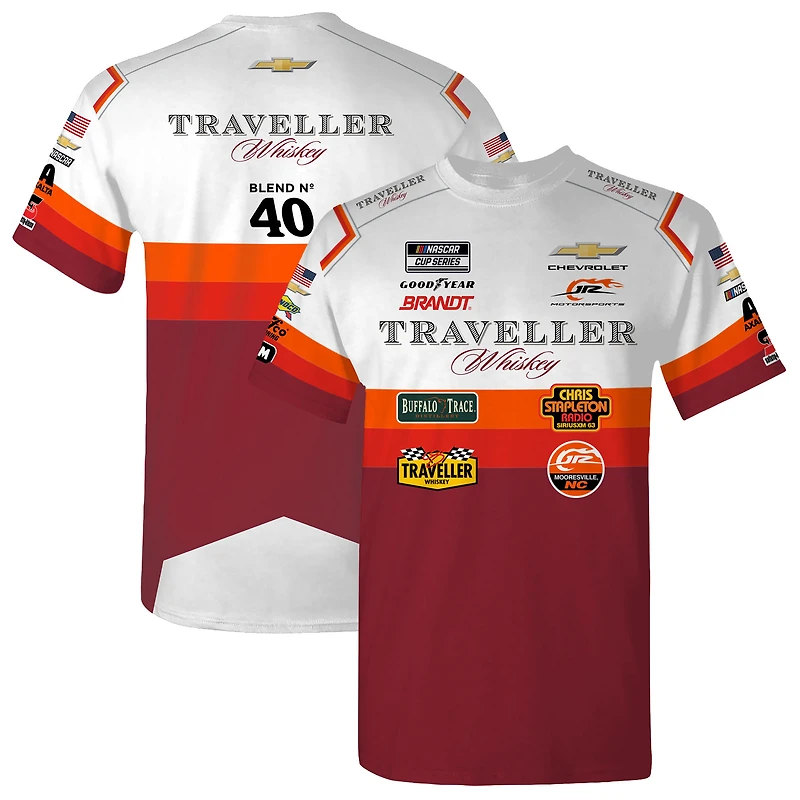 T-shirt blanc Justin Allgaier Traveller Whiskey, uniforme officiel de l'équipe JR Motorsports pour homme