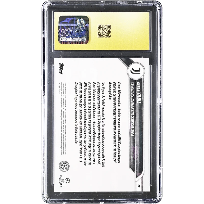 Carte Kenan Yıldız Juventus 2024-25 Topps Now UEFA CC, plus jeune buteur de l'UEFA Champions League, n° 10, authentifiée CGC, état PRISTINE 10