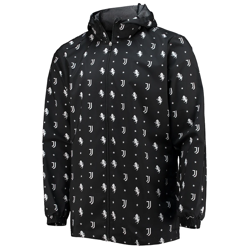 Veste coupe-vent à capuche entièrement zippée adidas Juventus AEROREADY pour homme, noire
