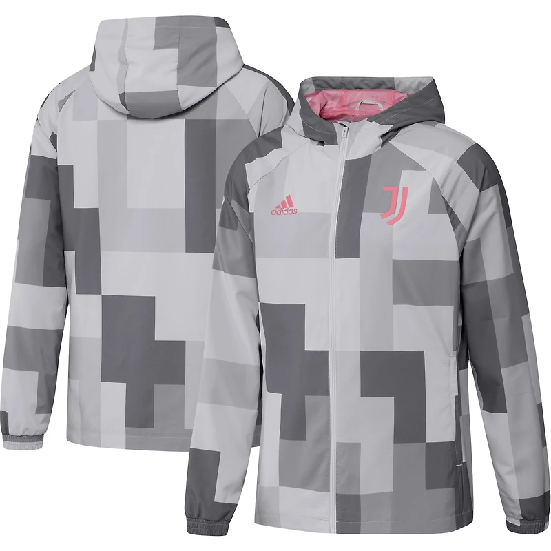 Veste coupe-vent entièrement zippée adidas Juventus Graphic Raglan gris pour homme