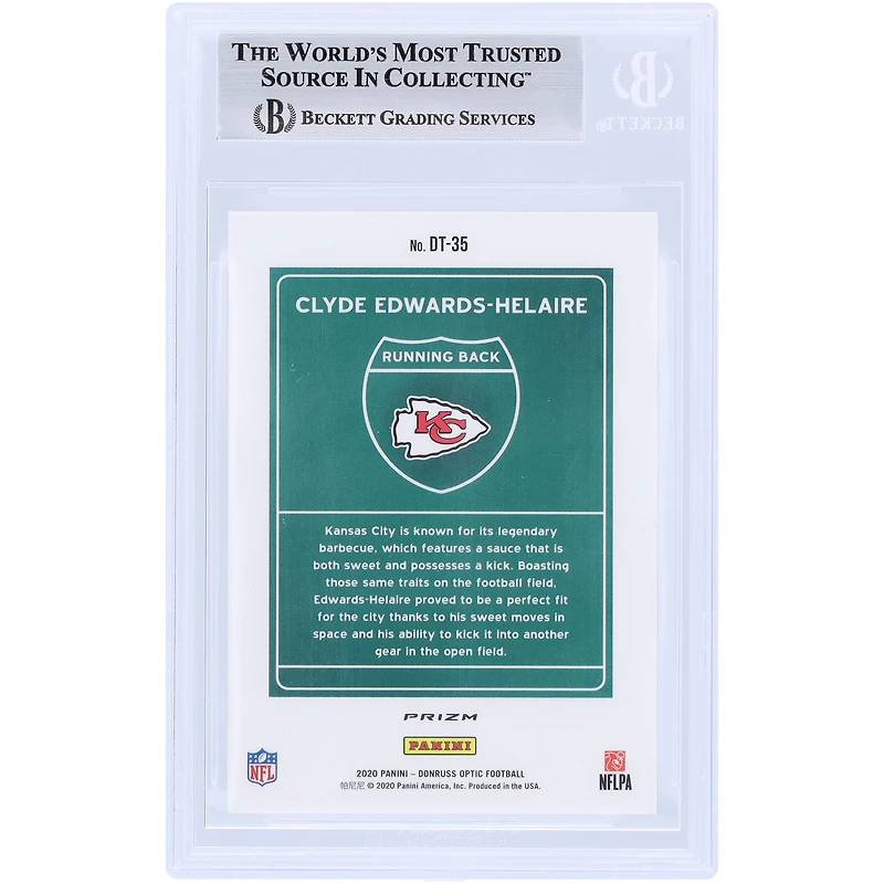 Carte recrue authentifiée 8,5 de Clyde Edwards-Helaire Kansas City Chiefs 2020 Panini Donruss Optic Downtown n° DT-35 BGS - Sous-catégories 9,5, 8,5, 8,5, 8,5