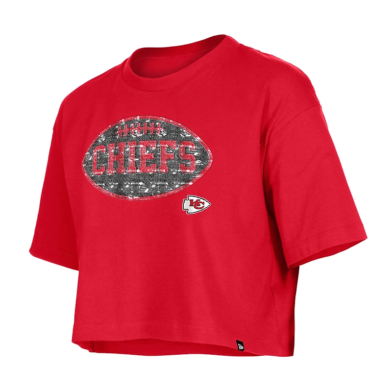 T-shirt boxy rouge à paillettes pour fille New Era des Kansas City Chiefs