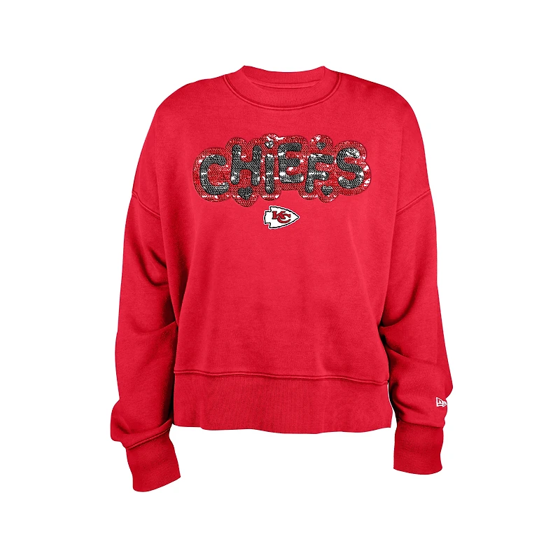 Girl's New Era Red Kansas City Chiefs Flip Sequin Sweatshirt