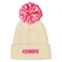 Girls Outerstuff  White Kansas City Chiefs Cable Cuffed Knit Hat with Pom