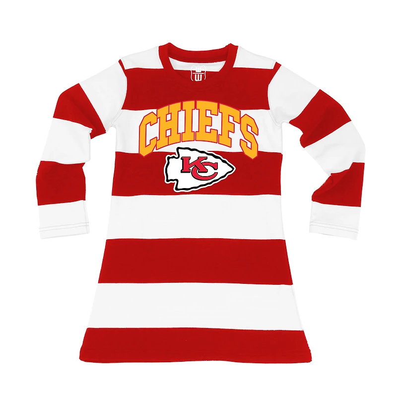 Girls Toddler Wes & Willy Red/White Kansas City Chiefs Long Sleeve Rugby Tri-Blend Dress