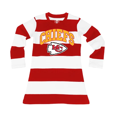 Girls Toddler Wes & Willy  Red/White Kansas City Chiefs Long Sleeve Rugby Tri-Blend Dress
