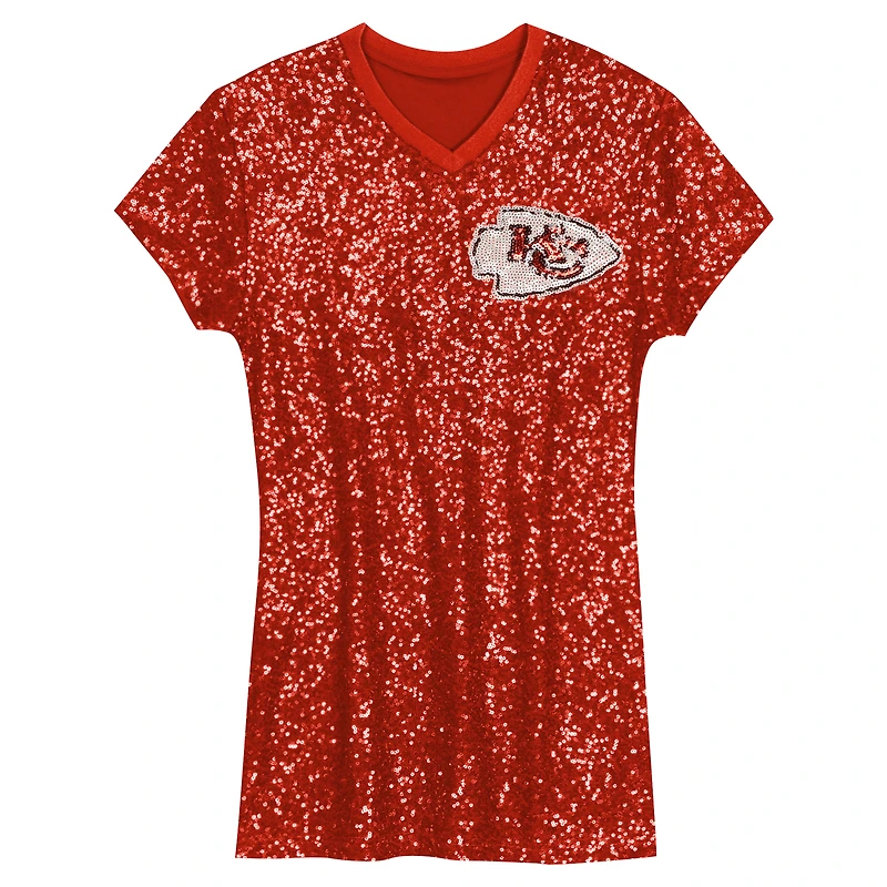 Girls Youth Patrick Mahomes Red Kansas City Chiefs Sequin Player Name & Number V-Neck Dress