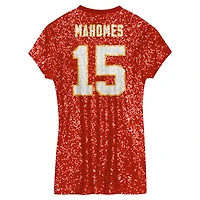 Girls Youth Patrick Mahomes Red Kansas City Chiefs Sequin Player Name & Number V-Neck Dress
