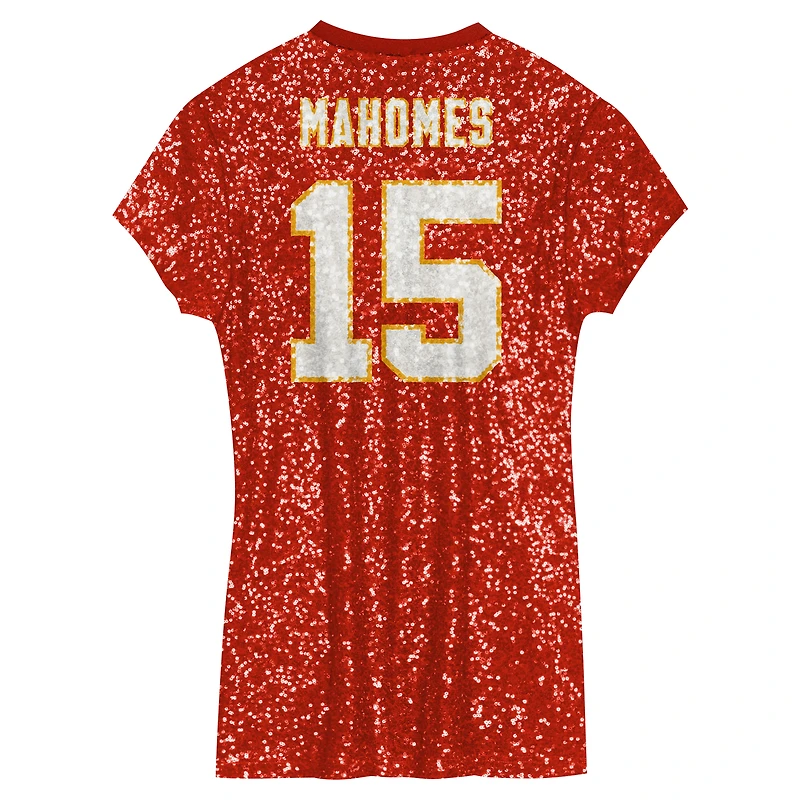 Girls Youth Patrick Mahomes Red Kansas City Chiefs Sequin Player Name & Number V-Neck Dress