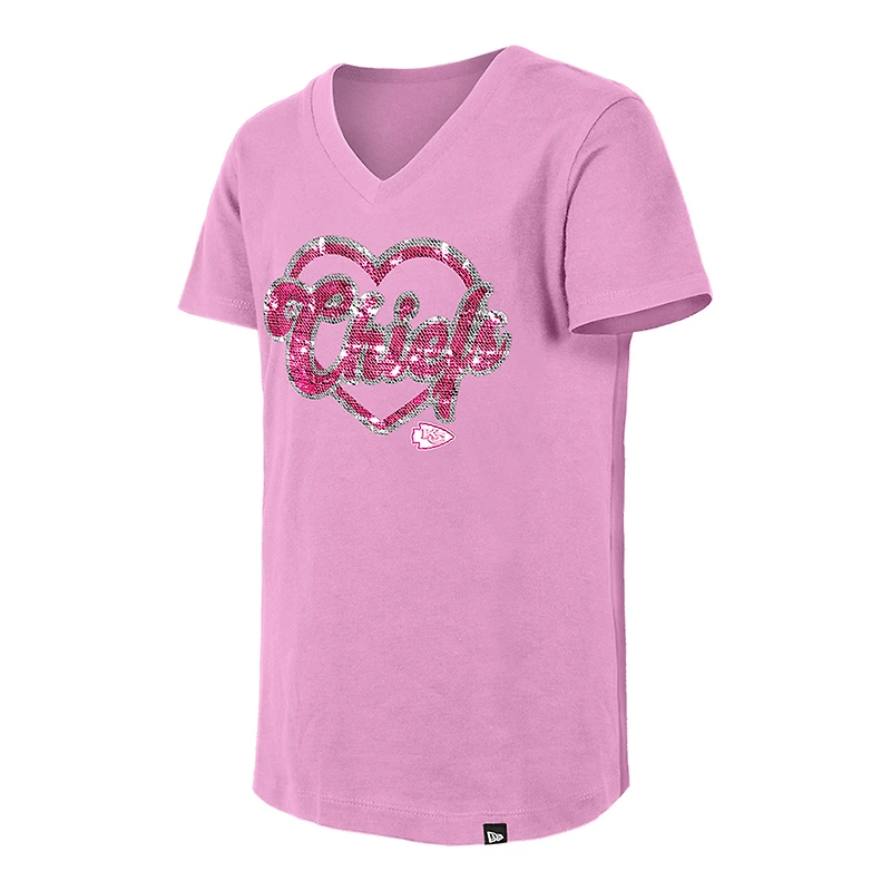 Girls Youth New Era Pink Kansas City Chiefs Flip Sequins V-Neck T-Shirt