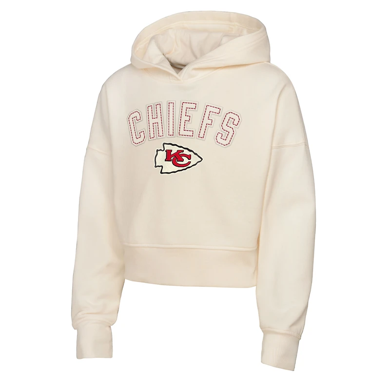 Sweat à capuche court surdimensionné Blitz pour fille Outerstuff crème des Chiefs de Kansas City