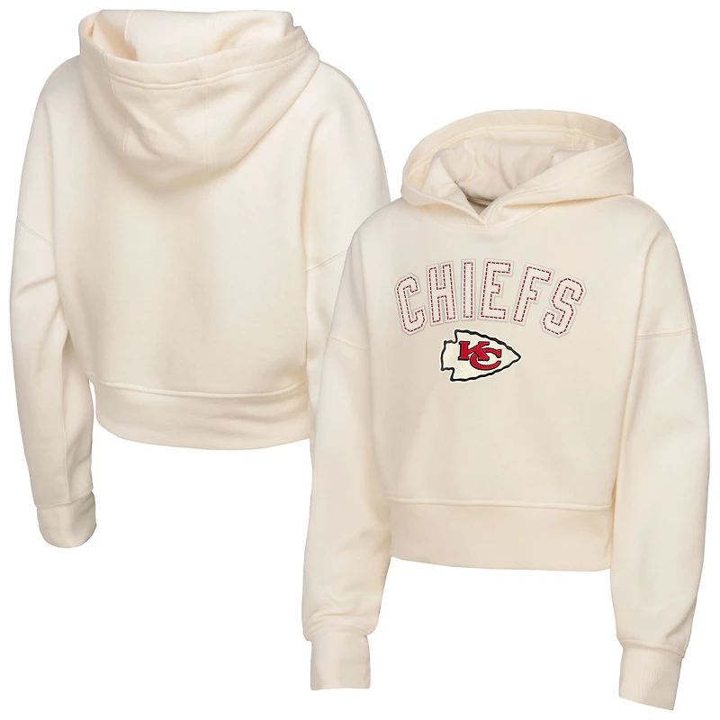Girl's Youth Outerstuff Cream Kansas City Chiefs Oversized Blitz Cropped Pullover Hoodie