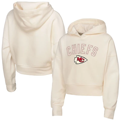 Girl's Youth Outerstuff Cream Kansas City Chiefs Oversized Blitz Cropped Pullover Hoodie