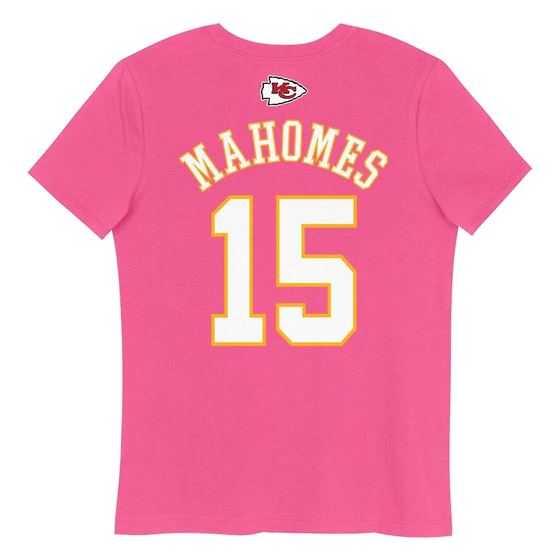 T-shirt rose avec nom et numéro de joueur des Kansas City Chiefs Patrick Mahomes pour jeunes filles