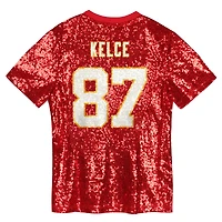 Girls Youth Travis Kelce Red Kansas City Chiefs Sequin V-Neck Fashion Jersey