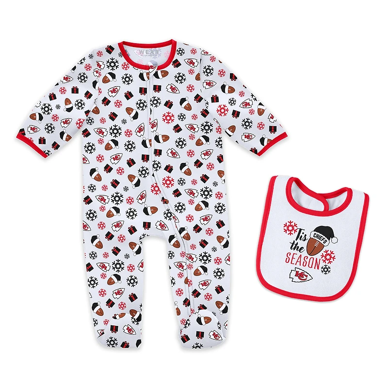 Infant & Newborn WEAR by Erin Andrews Kansas City Chiefs Holiday Full-Zip Sleeper Bib Set