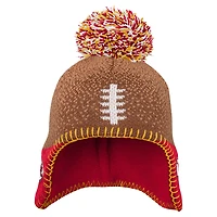 Bonnet tricoté marron pour bébé avec pompon et motif tête de football des Kansas City Chiefs