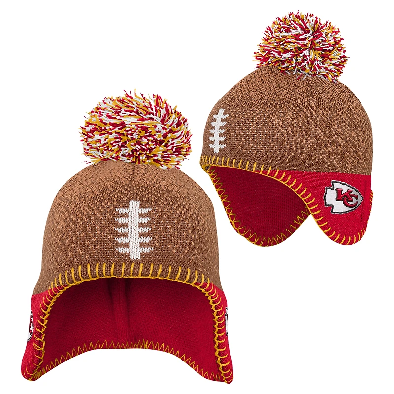 Infant Brown Kansas City Chiefs Football Head Knit Hat with Pom