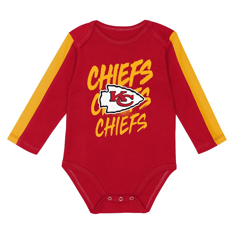 Ensemble 3 pièces pour bébé Outerstuff rouge/or Kansas City Chiefs Double Down, body et pantalon