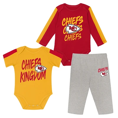 Ensemble 3 pièces pour bébé Outerstuff rouge/or Kansas City Chiefs Double Down, body et pantalon