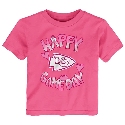 T-shirt rose pour bébé avec inscription « Happy Gameday » des Kansas City Chiefs