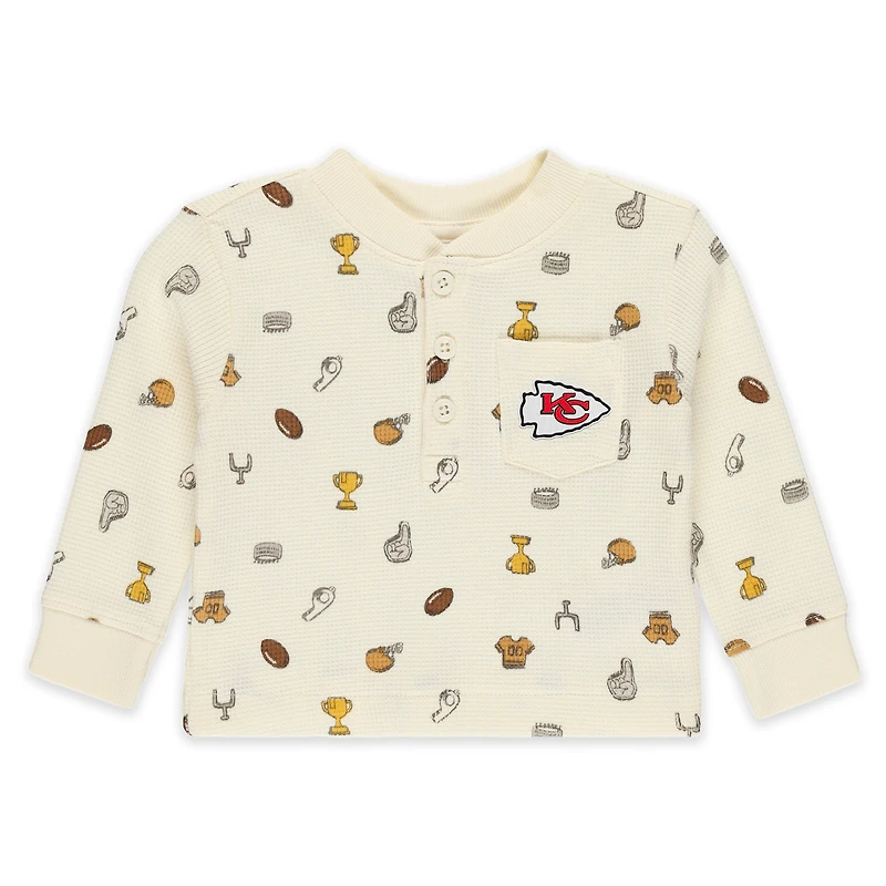 Infant WEAR by Erin Andrews Cream Kansas City Chiefs Two-Piece Waffle-Knit Sleep Set