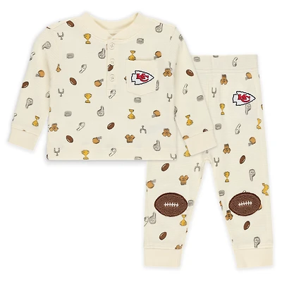 Infant WEAR by Erin Andrews Cream Kansas City Chiefs Two-Piece Waffle-Knit Sleep Set