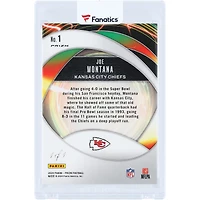 Carte autographiée de Joe Montana (Kansas City Chiefs) Panini Prizm Portals Black Finite 2024, numéro 1 (1/1)