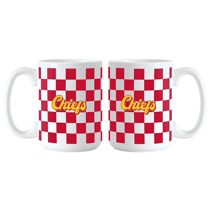 Kansas City Chiefs 2-Pack 15oz. Checkered Wordmark Mug Set