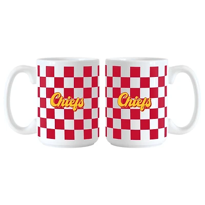 Kansas City Chiefs 2-Pack 15oz. Checkered Wordmark Mug Set