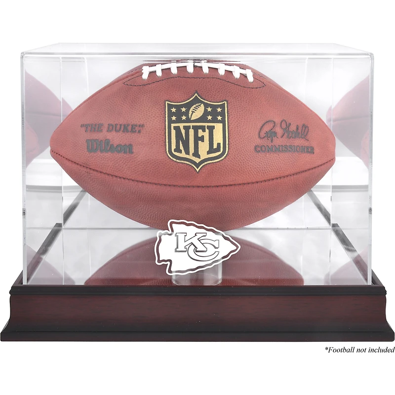 Vitrine de présentation du logo de football des Kansas City Chiefs en acajou avec dos en miroir