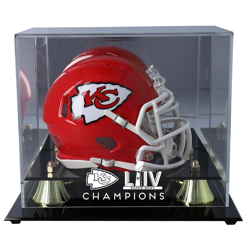 Vitrine avec logo pour mini casque Golden Classic des Chiefs de Kansas City Super Bowl LIV Champions