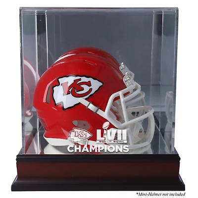 Kansas City Chiefs Super Bowl LVII Champions Mahogany Mini Helmet Logo Display Case