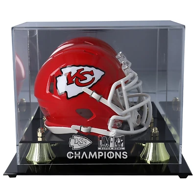 Vitrine de présentation du logo du mini casque Golden Classic des champions du Super Bowl LVIII des Chiefs de Kansas City