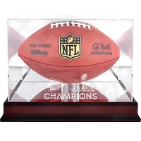 Vitrine de présentation du logo de football en acajou des champions du Super Bowl LVIII des Chiefs de Kansas City