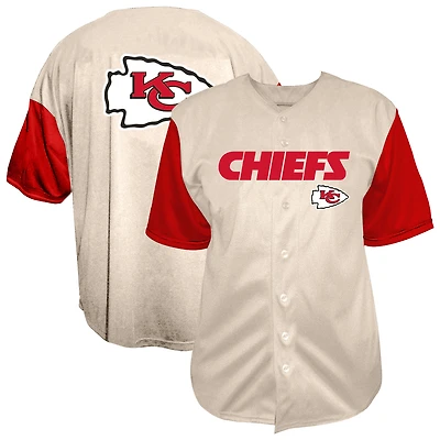 Haut à manches courtes et boutons vintage des Kansas City Chiefs pour hommes Fanatics Cream