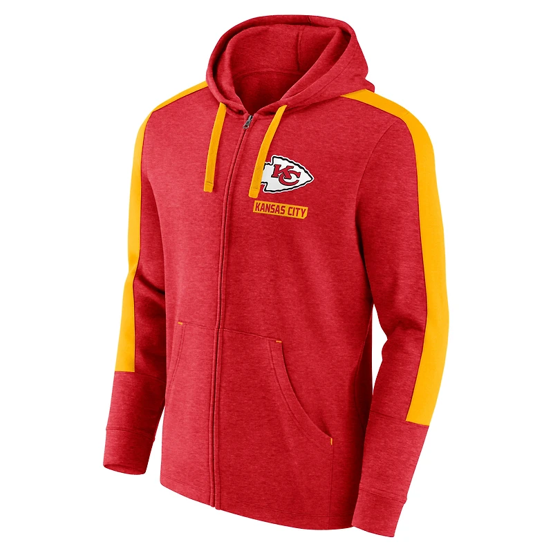 Men's Fanatics Heather Red Kansas City Chiefs Gains Full-Zip Hoodie