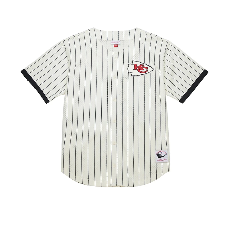 Men's Mitchell & Ness  Cream Kansas City Chiefs Final Seconds Vintage Logo Mesh Button-Up Shirt