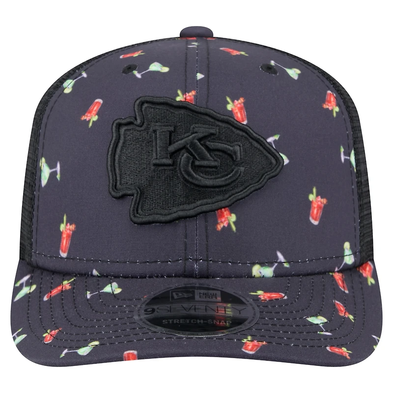 Men's New Era Navy/Black Kansas City Chiefs Adventure Drinks Pattern 9SEVENTY Stretch-Snap Hat