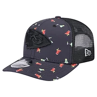 Men's New Era  Navy/Black Kansas City Chiefs Adventure Drinks Pattern 9SEVENTY Stretch-Snap Hat