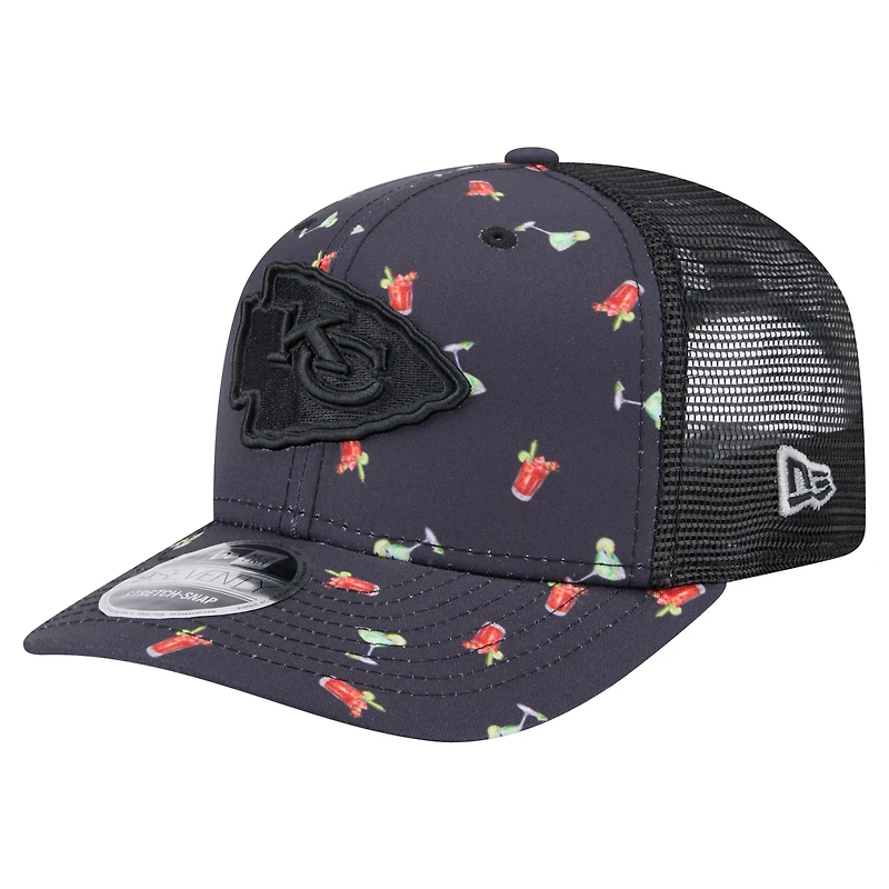 Men's New Era Navy/Black Kansas City Chiefs Adventure Drinks Pattern 9SEVENTY Stretch-Snap Hat