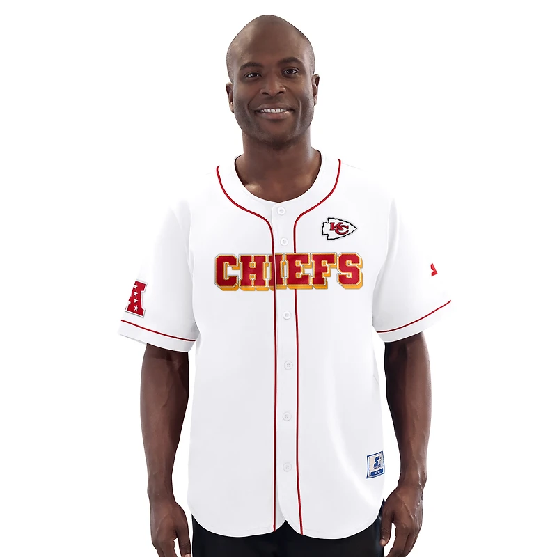 Maillot de baseball à boutons complets pour homme Starter White Kansas City Chiefs Relay