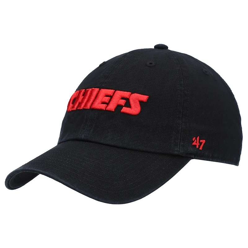 Men's '47 Black Kansas City Chiefs Clean Up Script Adjustable Hat