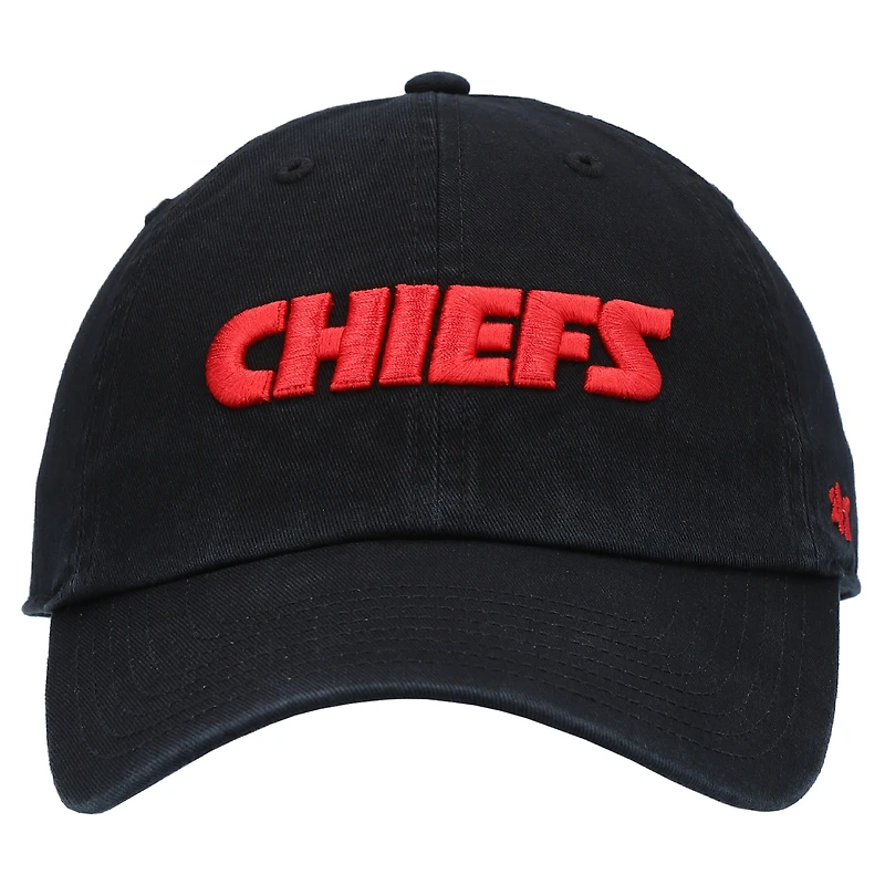 Men's '47 Black Kansas City Chiefs Clean Up Script Adjustable Hat