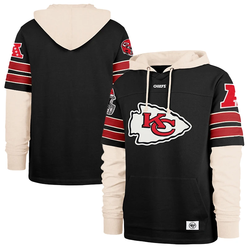 Men's '47  Black Kansas City Chiefs Split Zone Cornerback Duo Lacer Hoodie