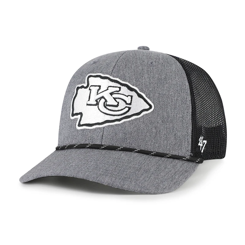 Men's '47 Heather Charcoal Kansas City Chiefs Carbon Rope Trucker Adjustable Hat