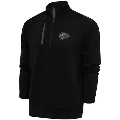 Men's Antigua Black Kansas City Chiefs Tonal Logo Generation Quarter-Zip Pullover Top