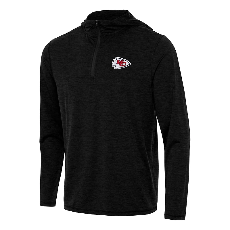 Men's Antigua Heather Black Kansas City Chiefs  Tidy Quarter-Zip Pullover Hoodie